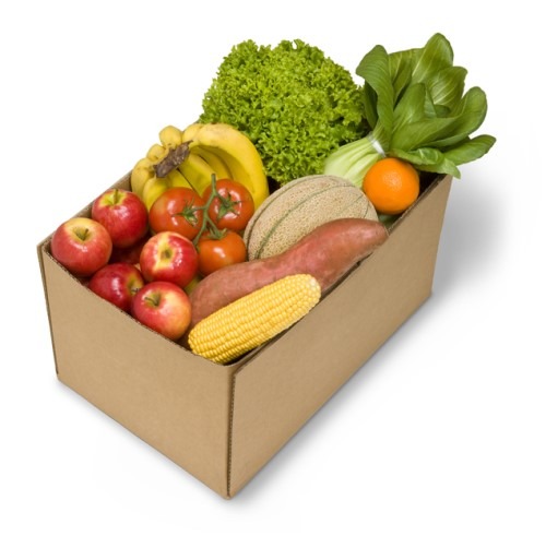 четырехклапанная картонная коробка с овощами